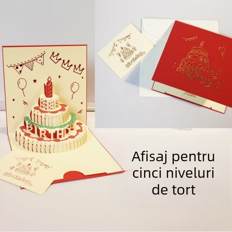 Felicitare de ziua de naștere cu design 3D decupat al tortului, iluminare muzicală, din hârtie specială, imprimare cu fier încins, stil clasic chinezesc