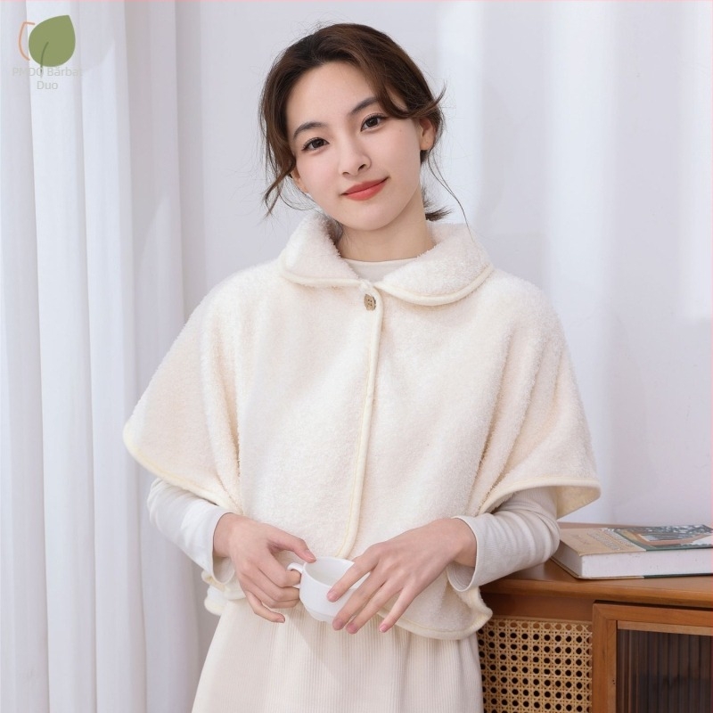 Pelerină-șal din lână de miel pentru căldură de toamnă–iarna, model monocrom, țesătură warp-knit, menține căldura