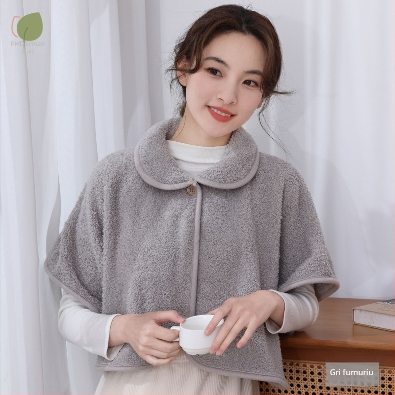 Pelerină-șal din lână de miel pentru căldură de toamnă–iarna, model monocrom, țesătură warp-knit, menține căldura