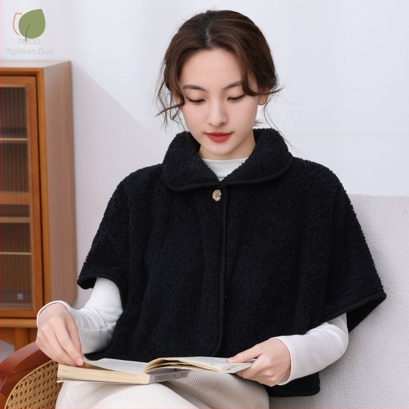 Pelerină-șal din lână de miel pentru căldură de toamnă–iarna, model monocrom, țesătură warp-knit, menține căldura