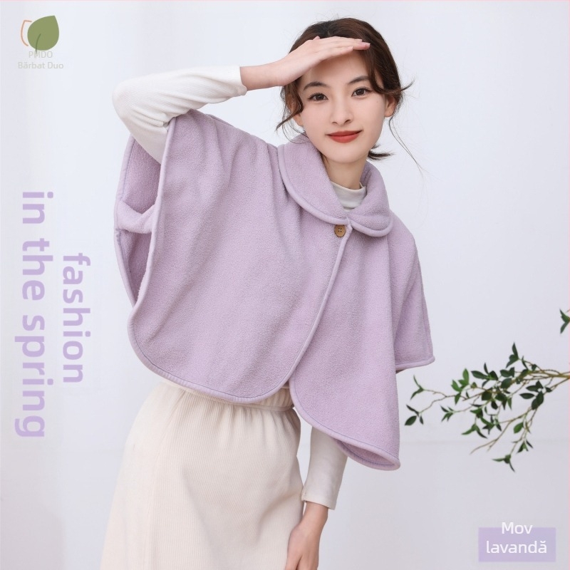 Pelerină-șal din lână de miel pentru căldură de toamnă–iarna, model monocrom, țesătură warp-knit, menține căldura