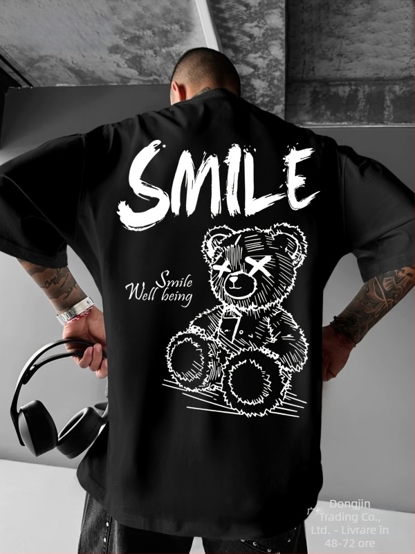 tricou din bumbac 96%+, croială lejeră, guler rotund, mâneci scurte, model imprimat