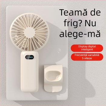 Ventilator USB 2 în 1 cu suport pentru telefon, ventilator mic portabil cu baterie încorporată 1000–1200mAh, 5 palete, autonomie 6–8 ore