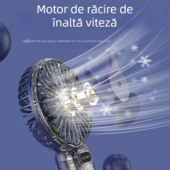 Ventilator USB 2 în 1 cu suport pentru telefon, ventilator mic portabil cu baterie încorporată 1000–1200mAh, 5 palete, autonomie 6–8 ore