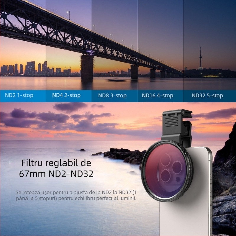 Filtru APEXEL pentru telefon mobil cu ND reglabil și CPL – ND2-32/2-400, Polarizator, Filtru APL