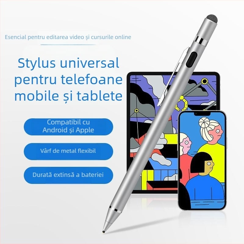Stylus capacitiv pentru dispozitive mobile — carcasă metalică, încărcare magnetică, compatibil cu ecrane capacitive, compact și portabil