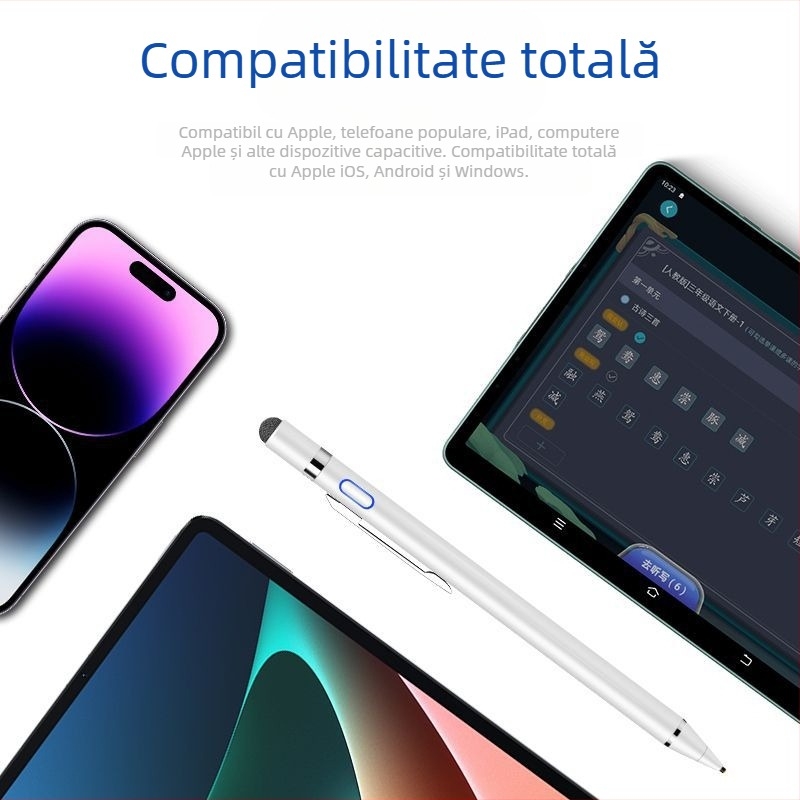 Stylus capacitiv pentru dispozitive mobile — carcasă metalică, încărcare magnetică, compatibil cu ecrane capacitive, compact și portabil