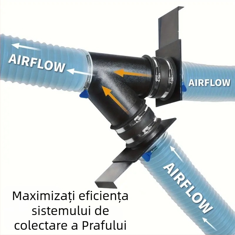 Adaptor pentru aspirator pentru colector de praf, cu supapă tri-direcțională și conector furtun