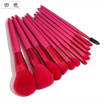 Set pensule de machiaj, 12 buc, fibre sintetice, mânere din lemn, mâner lung, ambalaj OPP