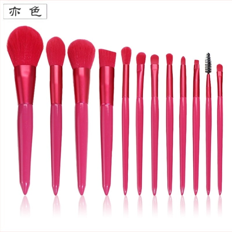 Set pensule de machiaj, 12 buc, fibre sintetice, mânere din lemn, mâner lung, ambalaj OPP