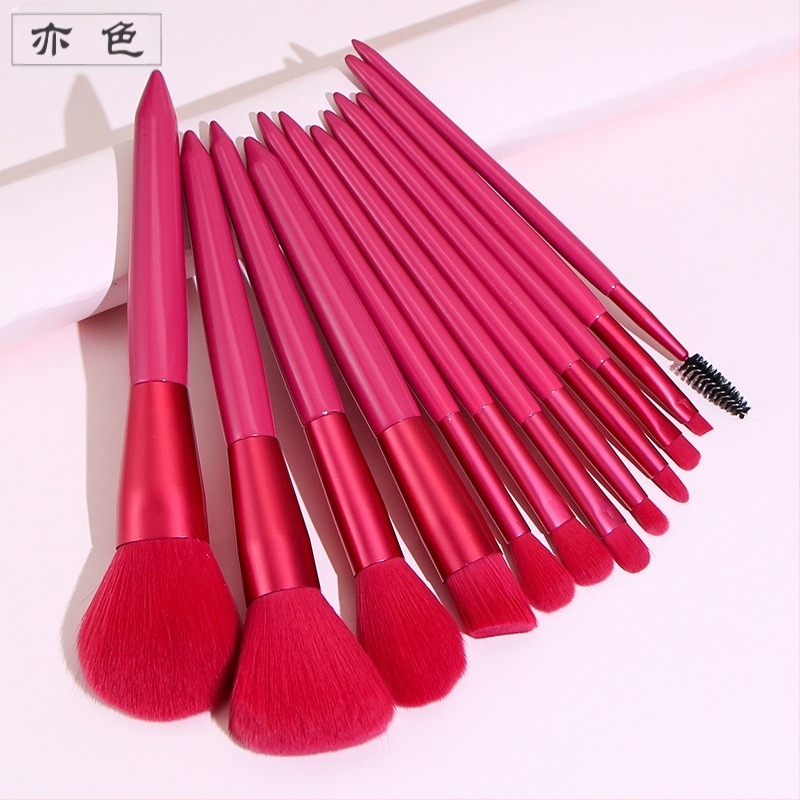 Set pensule de machiaj, 12 buc, fibre sintetice, mânere din lemn, mâner lung, ambalaj OPP