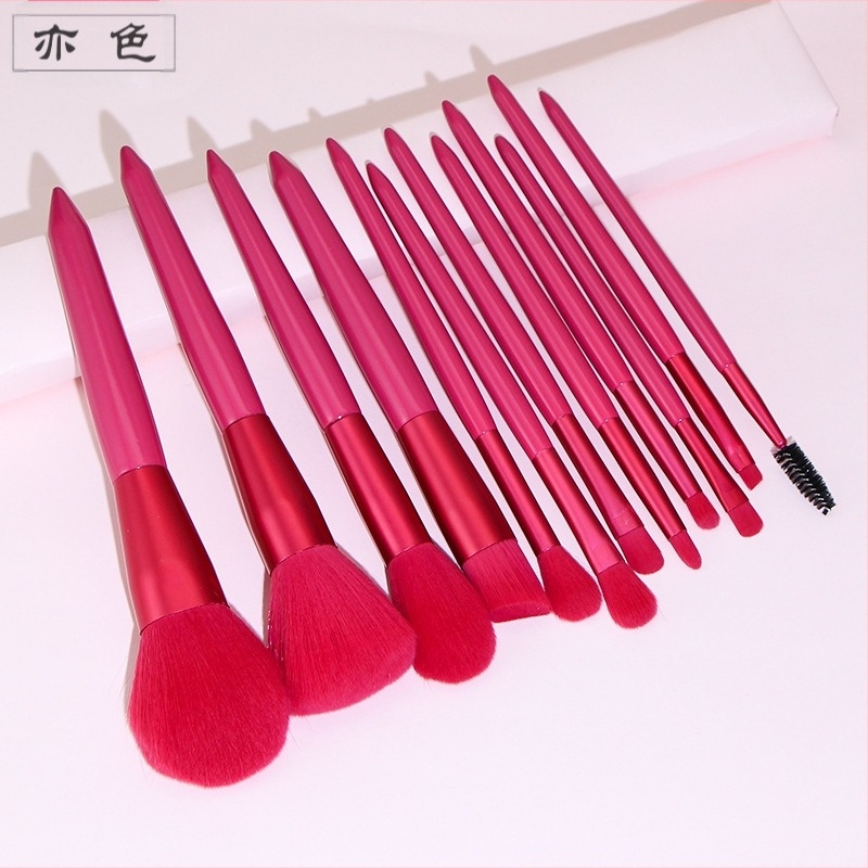 Set pensule de machiaj, 12 buc, fibre sintetice, mânere din lemn, mâner lung, ambalaj OPP