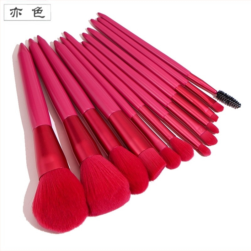 Set pensule de machiaj, 12 buc, fibre sintetice, mânere din lemn, mâner lung, ambalaj OPP