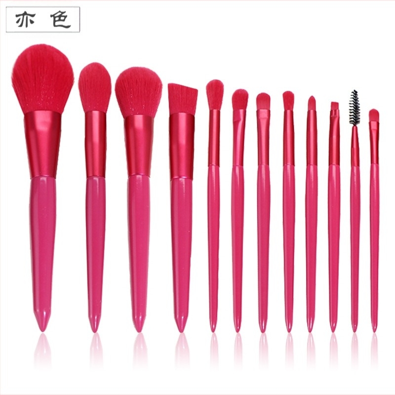 Set pensule de machiaj, 12 buc, fibre sintetice, mânere din lemn, mâner lung, ambalaj OPP