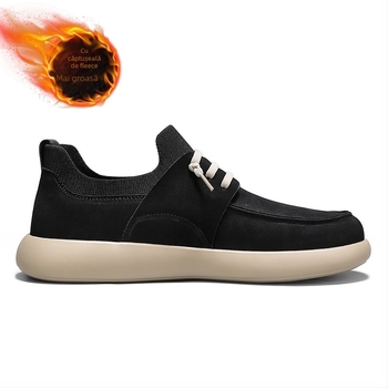 Papuci de iarnă pentru bărbați, cu căptușeală pufoasă, partea superioară din piele sintetică, talpă PVC, croială sport