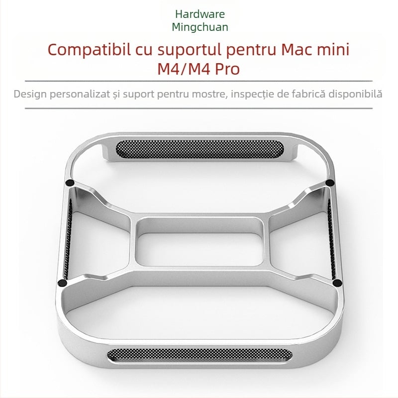 Suport de răcire din aliaj de aluminiu pentru Mac mini M4/M4 Pro — suport de birou, sarcină 2–5 kg, greutate 73 g