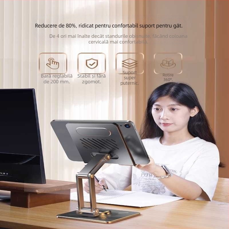 Suport pentru tabletă rotativ pliabil, tip ridicare, braț metalic, greutate 588,3 g, XUNDD