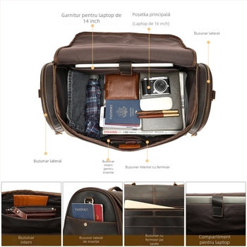 Geantă de voiaj din piele naturală Crazy Horse, capacitate sub 20 L, unisex, ideală pentru călătorii de afaceri