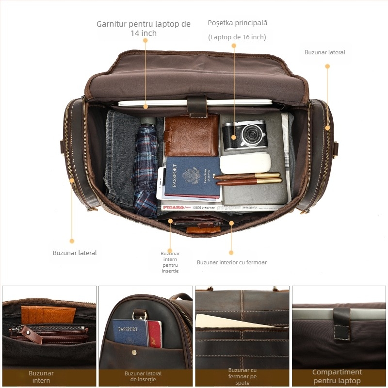 Geantă de voiaj din piele naturală Crazy Horse, capacitate sub 20 L, unisex, ideală pentru călătorii de afaceri
