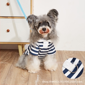 Tricou polo striat pentru animale de companie cu nasture pentru lesă, poliester, îmbrăcăminte casual pentru câini și pisici