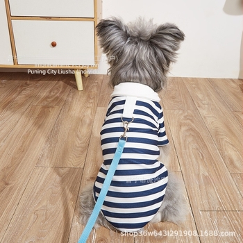 Tricou polo striat pentru animale de companie cu nasture pentru lesă, poliester, îmbrăcăminte casual pentru câini și pisici