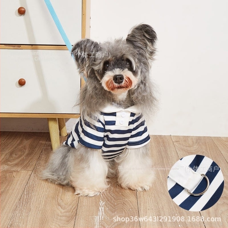 Tricou polo striat pentru animale de companie cu nasture pentru lesă, poliester, îmbrăcăminte casual pentru câini și pisici