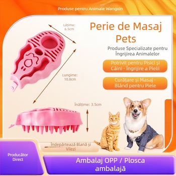 Perie de masaj din cauciuc pentru animale de companie – pentru baie și îngrijire a blănii, potrivită pentru pisici și câini