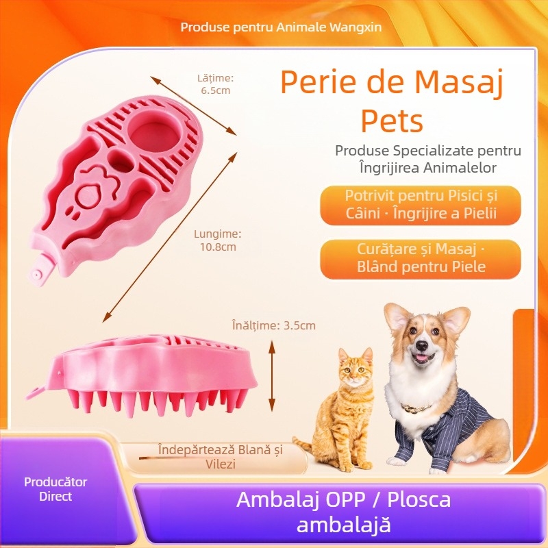 Perie de masaj din cauciuc pentru animale de companie – pentru baie și îngrijire a blănii, potrivită pentru pisici și câini