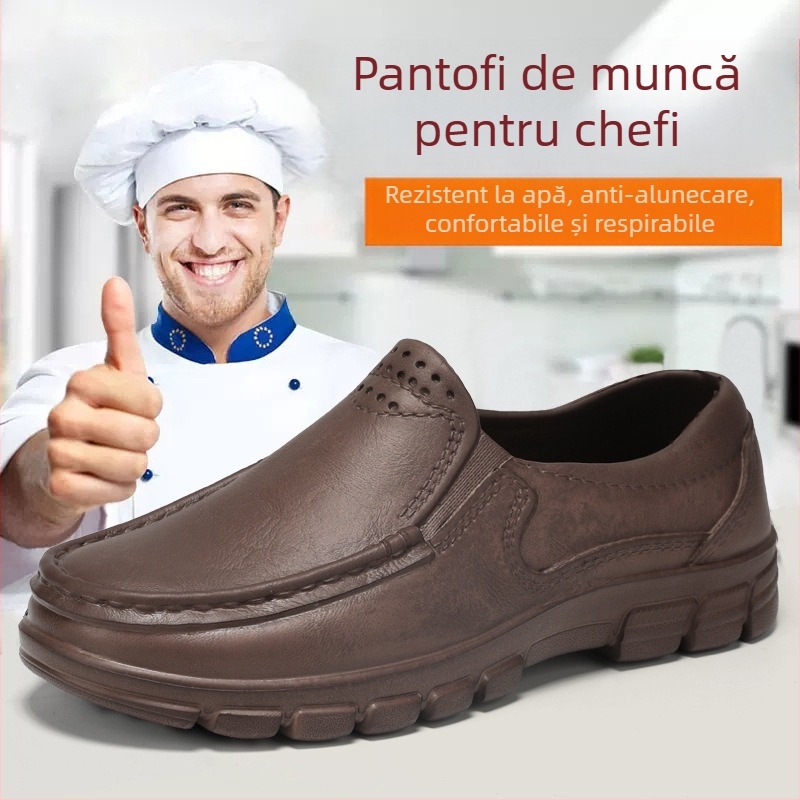 Pantofi de bucătărie pentru bărbați, slip-on, impermeabili, anti-alunecare, rezistenți la ulei, PU partea superioară