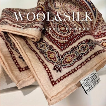 Șal pătrat din mulberry silk, warp-knitted, stil etnic britanic retro, primăvara 2025