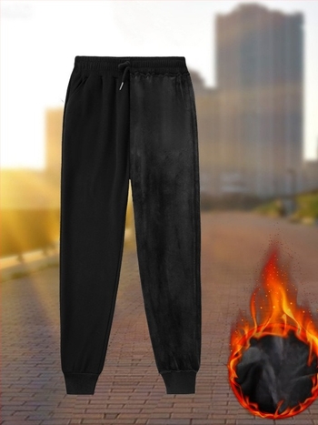 Pantaloni sport pentru femei din bumbac, talie înaltă, căptuți cu fleece Silver-Fox Velvet