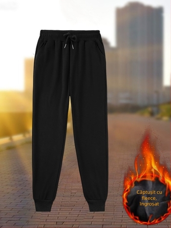 Pantaloni sport pentru femei din bumbac, talie înaltă, căptuți cu fleece Silver-Fox Velvet