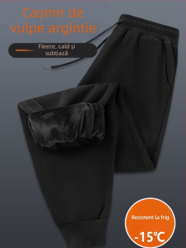 Pantaloni sport pentru femei din bumbac, talie înaltă, căptuți cu fleece Silver-Fox Velvet