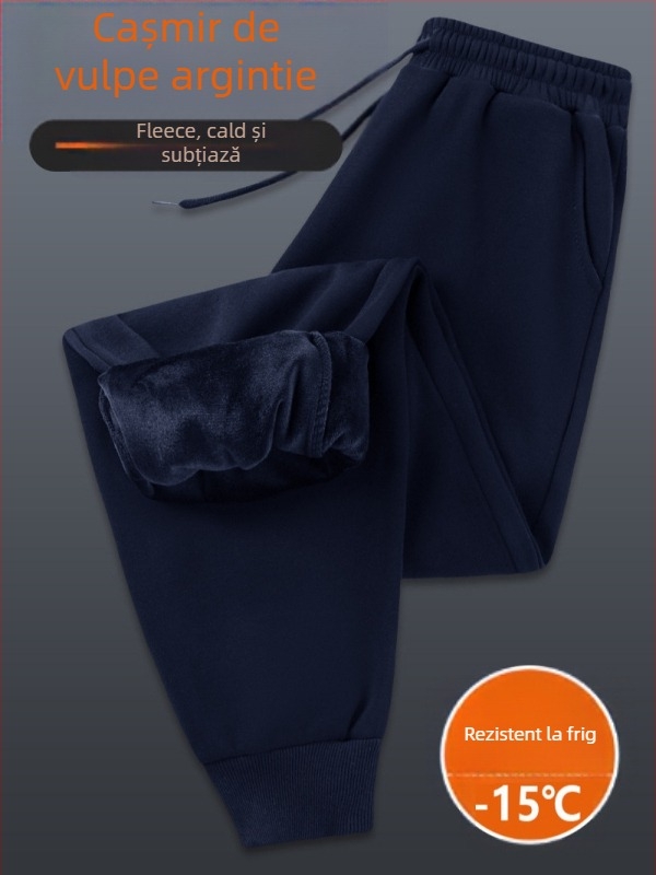 Pantaloni sport pentru femei din bumbac, talie înaltă, căptuți cu fleece Silver-Fox Velvet