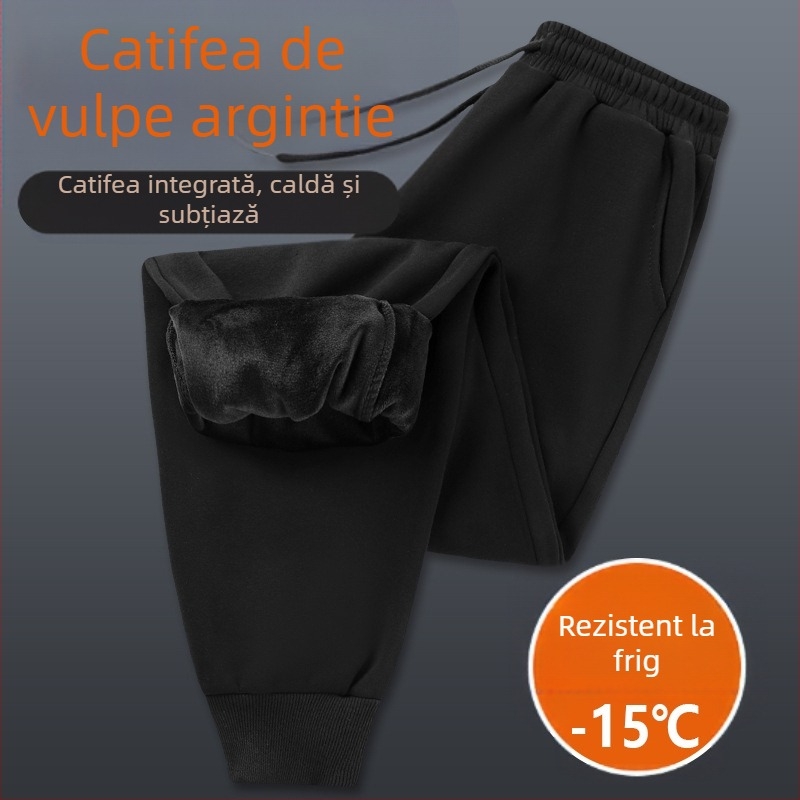 Pantaloni sport pentru femei din bumbac, talie înaltă, căptuți cu fleece Silver-Fox Velvet