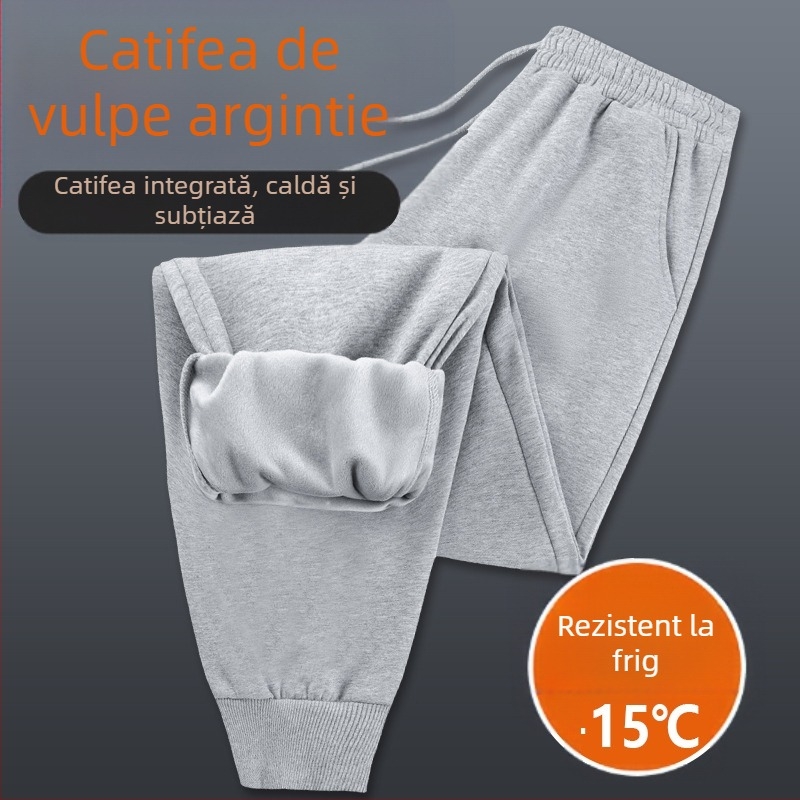 Pantaloni sport pentru femei din bumbac, talie înaltă, căptuți cu fleece Silver-Fox Velvet