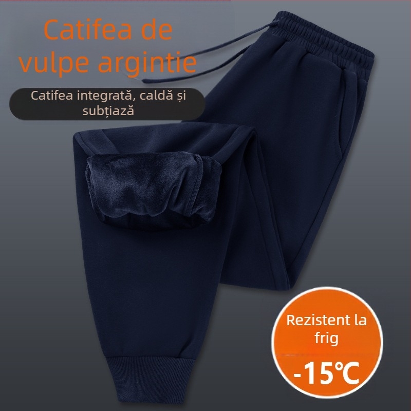 Pantaloni sport pentru femei din bumbac, talie înaltă, căptuți cu fleece Silver-Fox Velvet