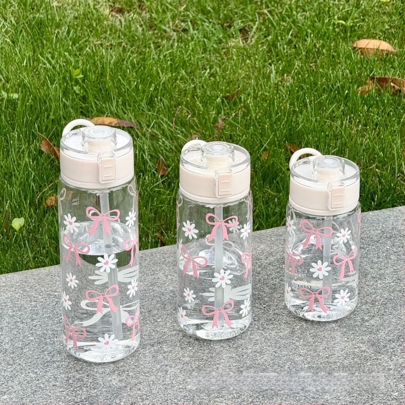 Pahar de apă din plastic, capacitate mare, design minimalist modern, imprimeu cu margarete, etanș și anti-scurgeri