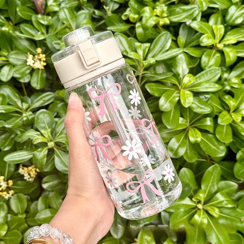 Pahar de apă din plastic, capacitate mare, design minimalist modern, imprimeu cu margarete, etanș și anti-scurgeri