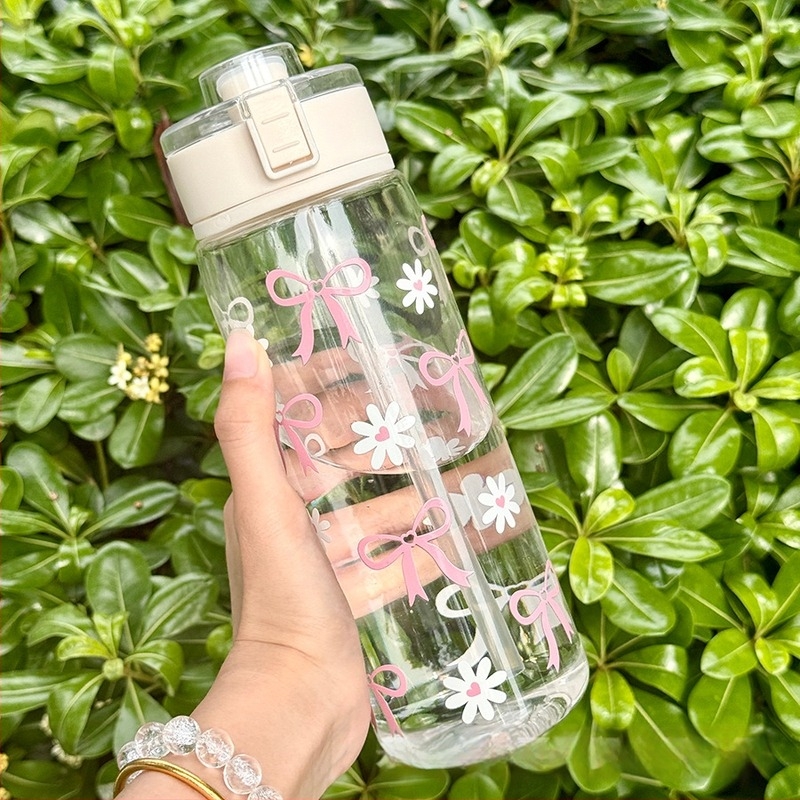 Pahar de apă din plastic, capacitate mare, design minimalist modern, imprimeu cu margarete, etanș și anti-scurgeri