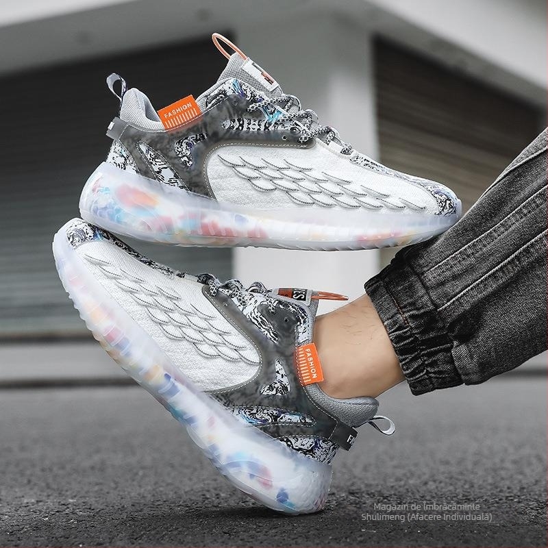 Pantofi sport casual pentru bărbați, respirabili, din plasă — partea superioară din plasă, branț PU, talpă antiderapantă din cauciuc, toc mic 1–3 cm, închidere cu șireturi