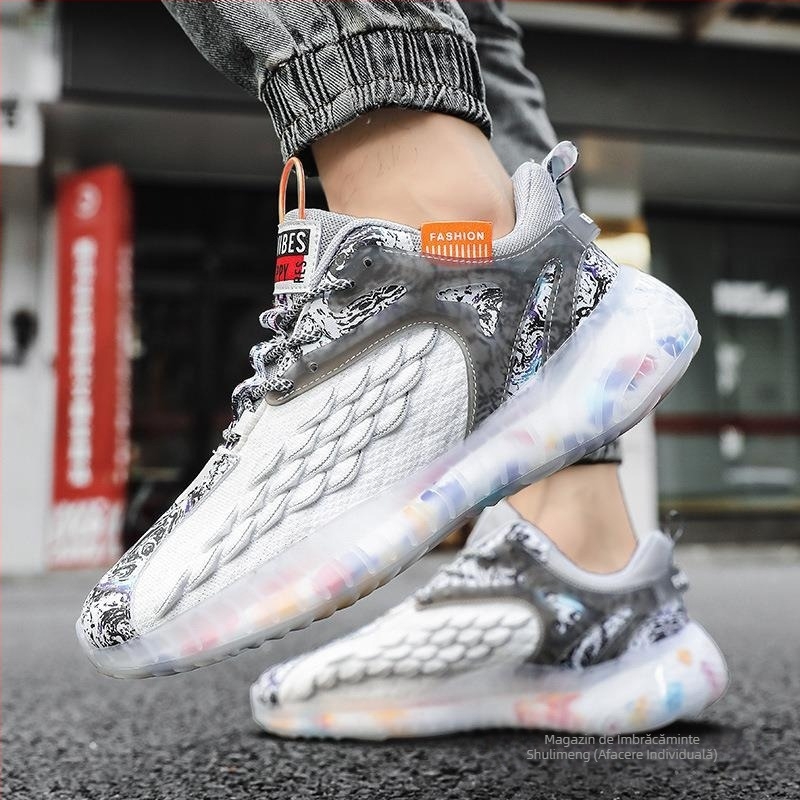 Pantofi sport casual pentru bărbați, respirabili, din plasă — partea superioară din plasă, branț PU, talpă antiderapantă din cauciuc, toc mic 1–3 cm, închidere cu șireturi