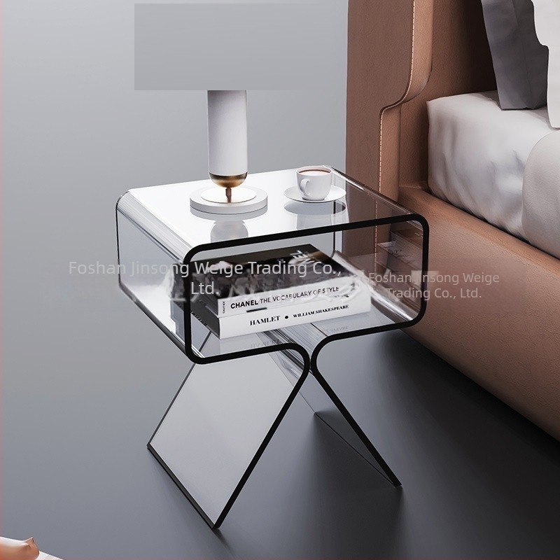 Masă laterală din acrilic transparent, minimalistă, cu două etaje, pentru podea, sufragerie și dormitor