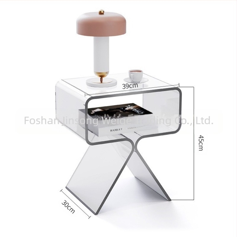 Masă laterală din acrilic transparent, minimalistă, cu două etaje, pentru podea, sufragerie și dormitor