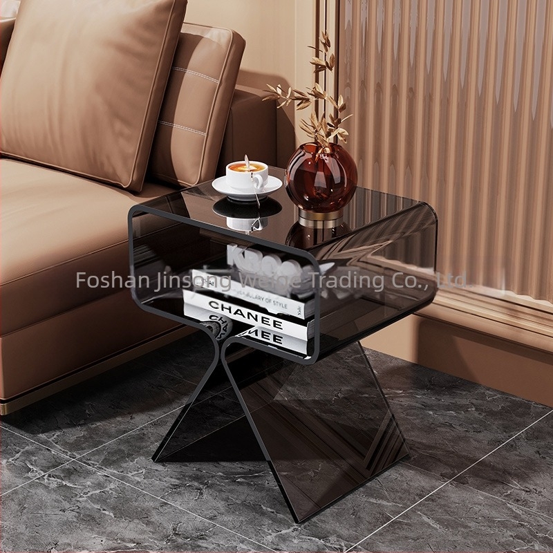 Masă laterală din acrilic transparent, minimalistă, cu două etaje, pentru podea, sufragerie și dormitor