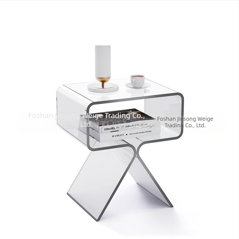 Masă laterală din acrilic transparent, minimalistă, cu două etaje, pentru podea, sufragerie și dormitor