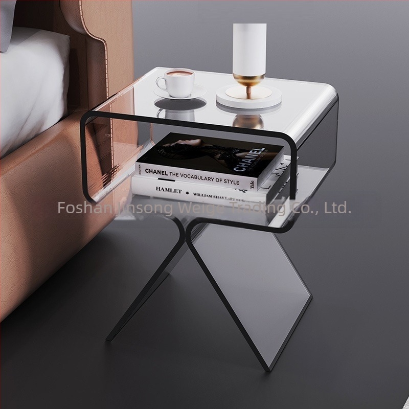 Masă laterală din acrilic transparent, minimalistă, cu două etaje, pentru podea, sufragerie și dormitor