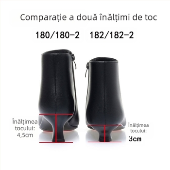 Cizme scurte din microfibră pentru femei, stil coreean, vârf ascuțit, toc gros 3–5 cm, fermoar lateral, căptușeală din blană artificială