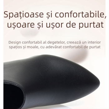 Cizme scurte din microfibră pentru femei, stil coreean, vârf ascuțit, toc gros 3–5 cm, fermoar lateral, căptușeală din blană artificială