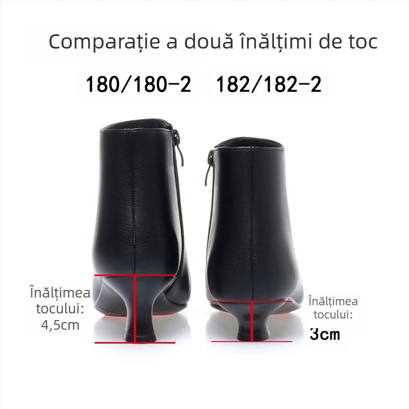 Cizme scurte din microfibră pentru femei, stil coreean, vârf ascuțit, toc gros 3–5 cm, fermoar lateral, căptușeală din blană artificială